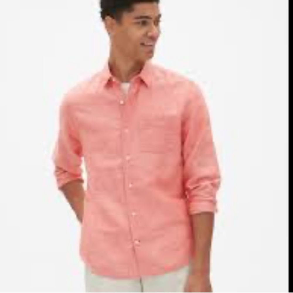 TOMMY BAHAMAS MENS CORAL/PEACH/ORANGE BUTTON SHIRT LONG SLEEVE 100% LI…